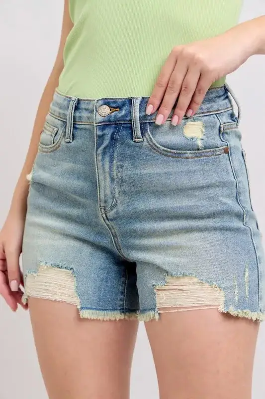 Draped Denim Shorts