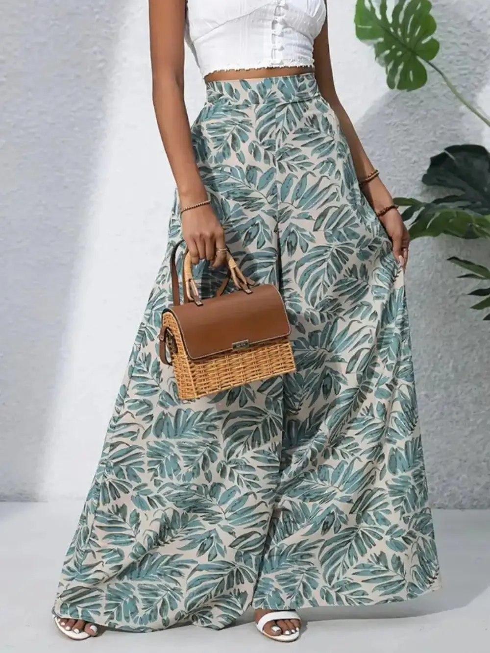 Wide Leg High Waist Printed Casual Pants