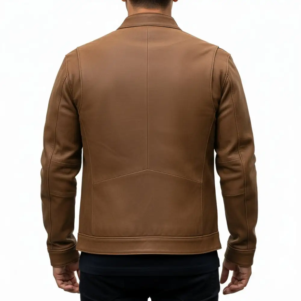 Rugged Leather Biker Motorcycle Cafe Racer Jacket