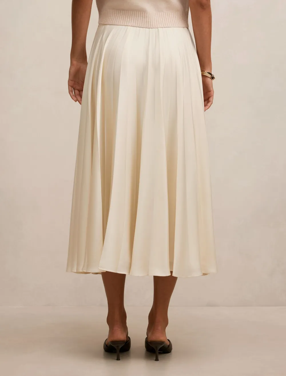 Cream Pleated Midi Skirt