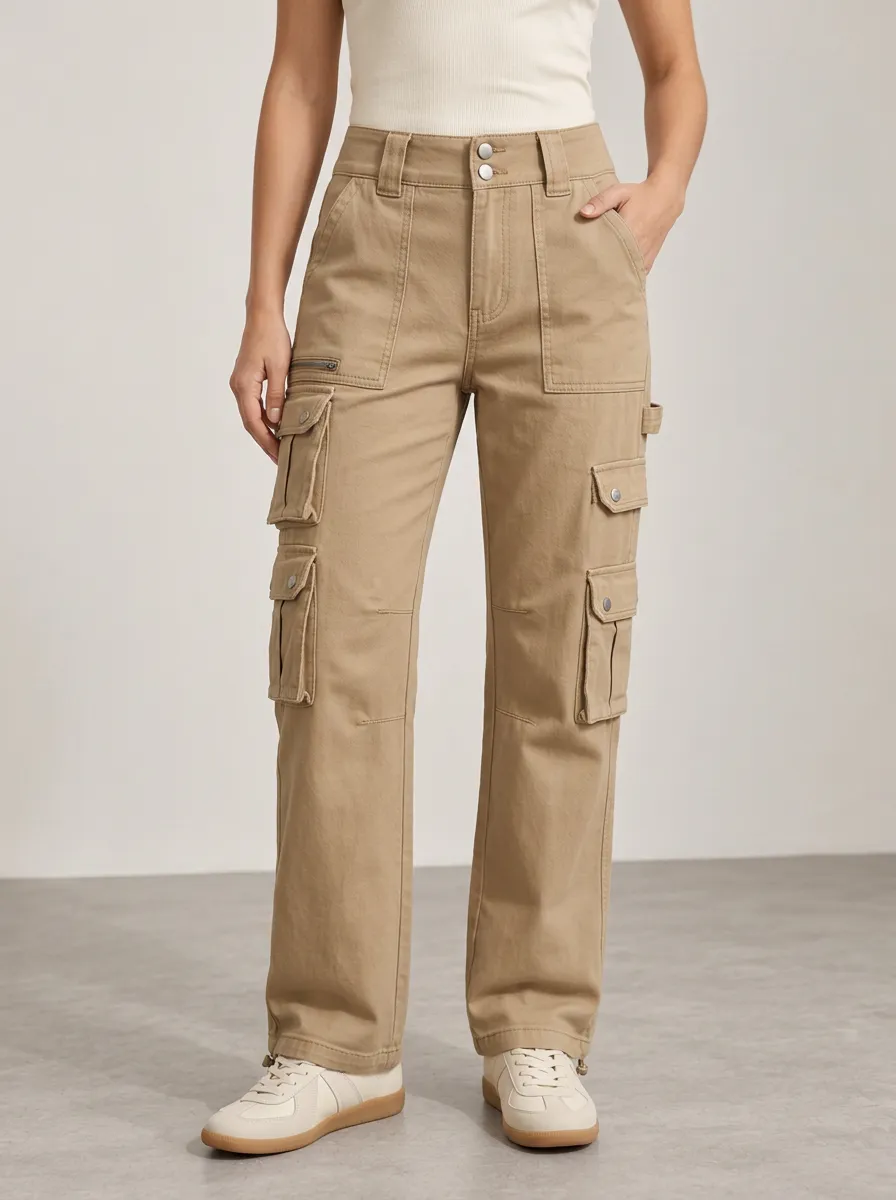 Women's Multi-Pocket Flexible Utility Straight Leg Pants
