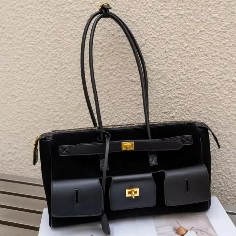 Statement Detail: Genuine Leather Buckle-Handle Handbag