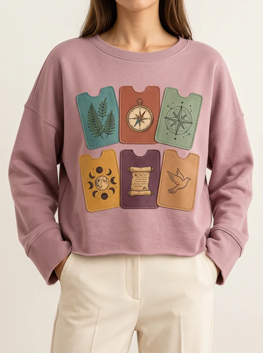 Compass and Moon Tarot Artwork Women's Printed Hoodie