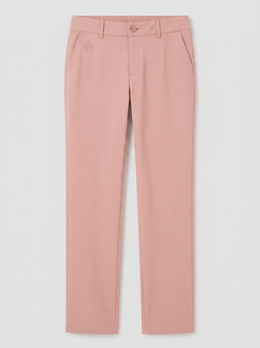 Women's Minimal Leaf Emblem Print Mid-Rise High-Stretch Straight-Leg Pants