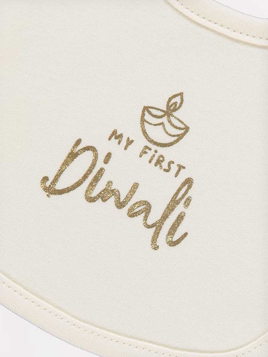 Cream My First Diwali Bib detail 1