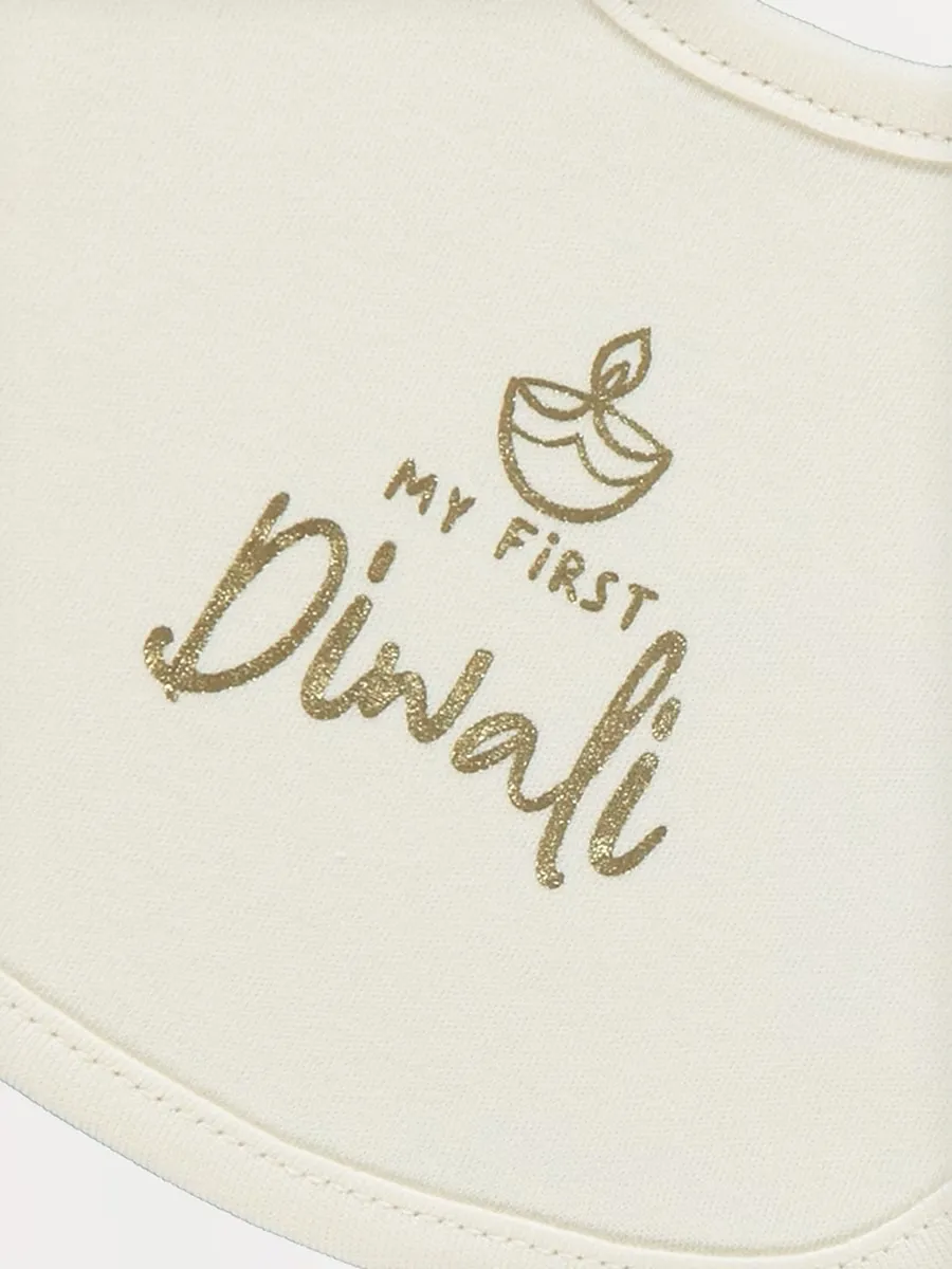 Cream My First Diwali Bib
