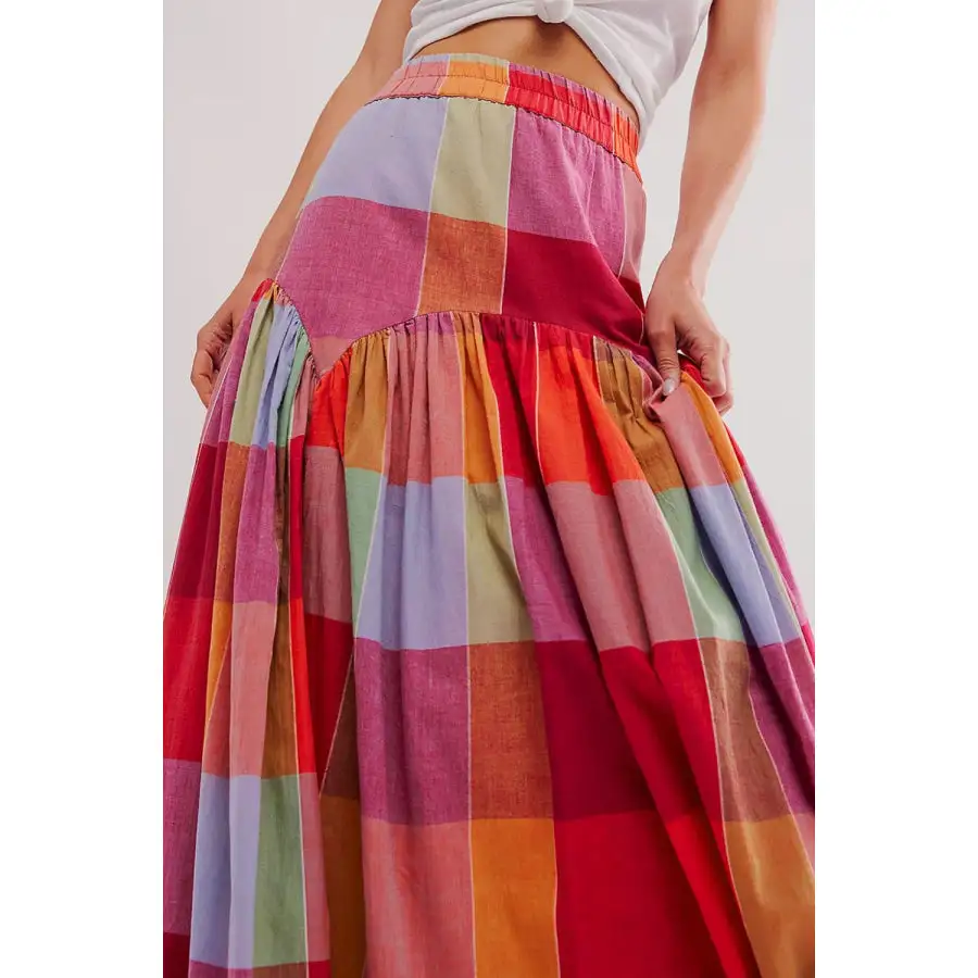 Color Block Elastic Waist Maxi Skirt