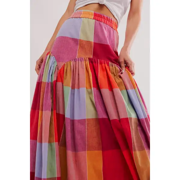 Color Block Elastic Waist Maxi Skirt