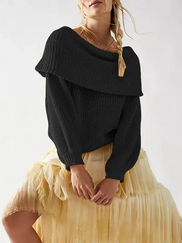 Paneled Round Neck Long Sleeve Relaxed Fit Sweater
