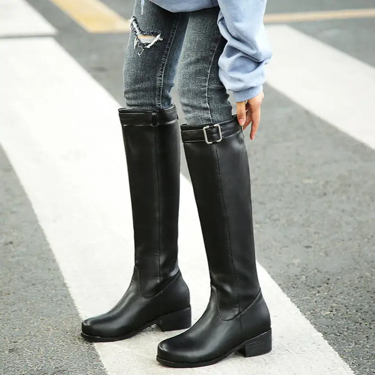 Knee-High Riding Boots With Buckle