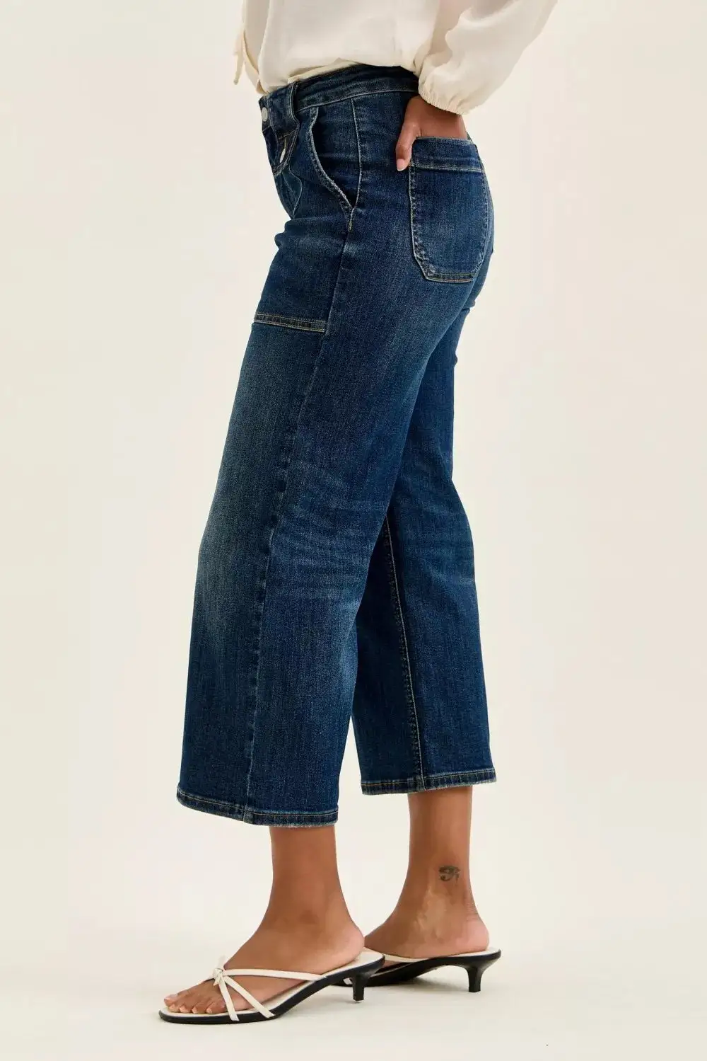 Denim Patchwork High Rise Cropped Jeans