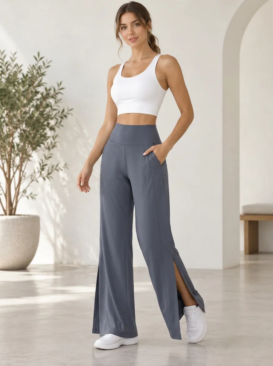 Easy Fitness Women's Wide Leg Split Hem Active Pants