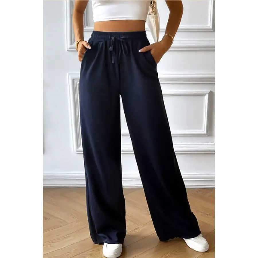 Drawstring Wide Leg Pants with Pocketed