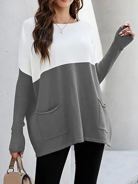 Pocket Detail Two Tone Sweater