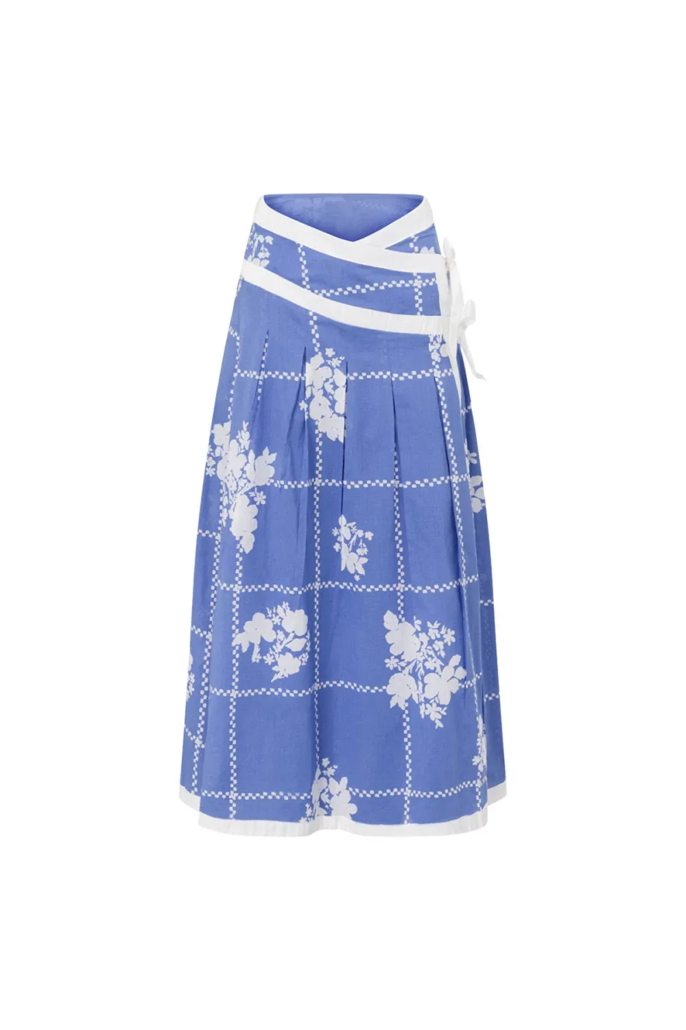 Checkered Floral Print Midi Skirt