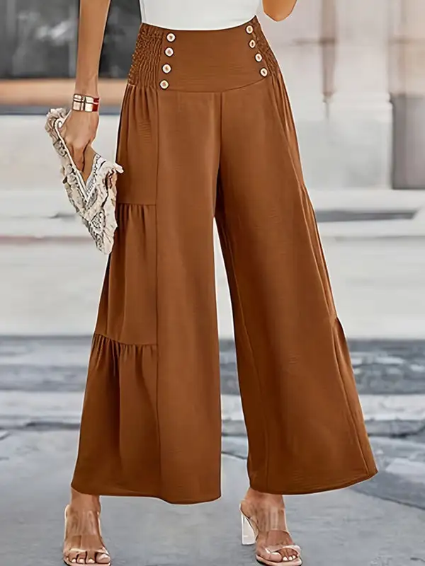 Women's High Waist Flared Pleated Patchwork Pants