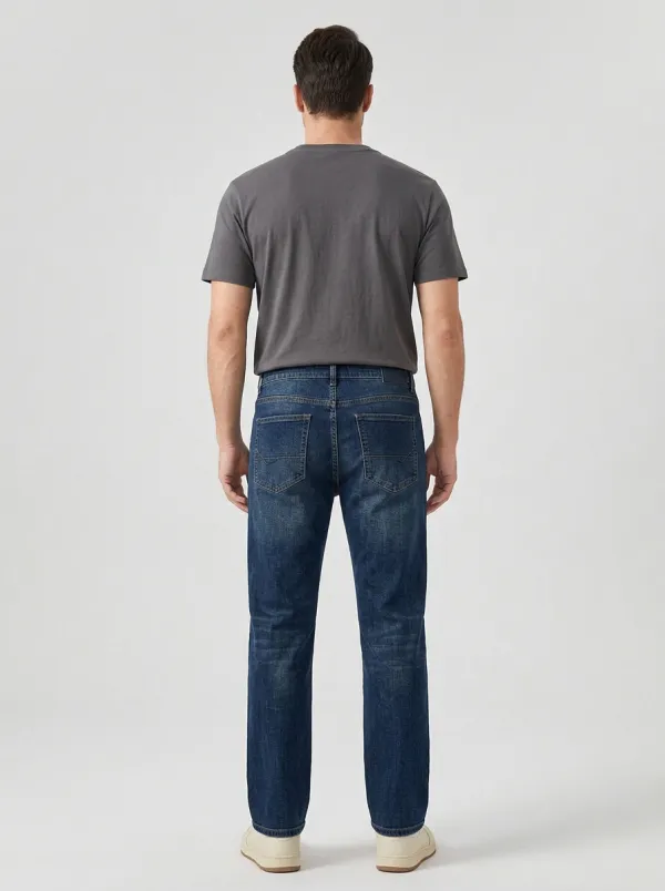 Men's Casual Fashion Dark Wash Patterned Pocket Straight Jeans