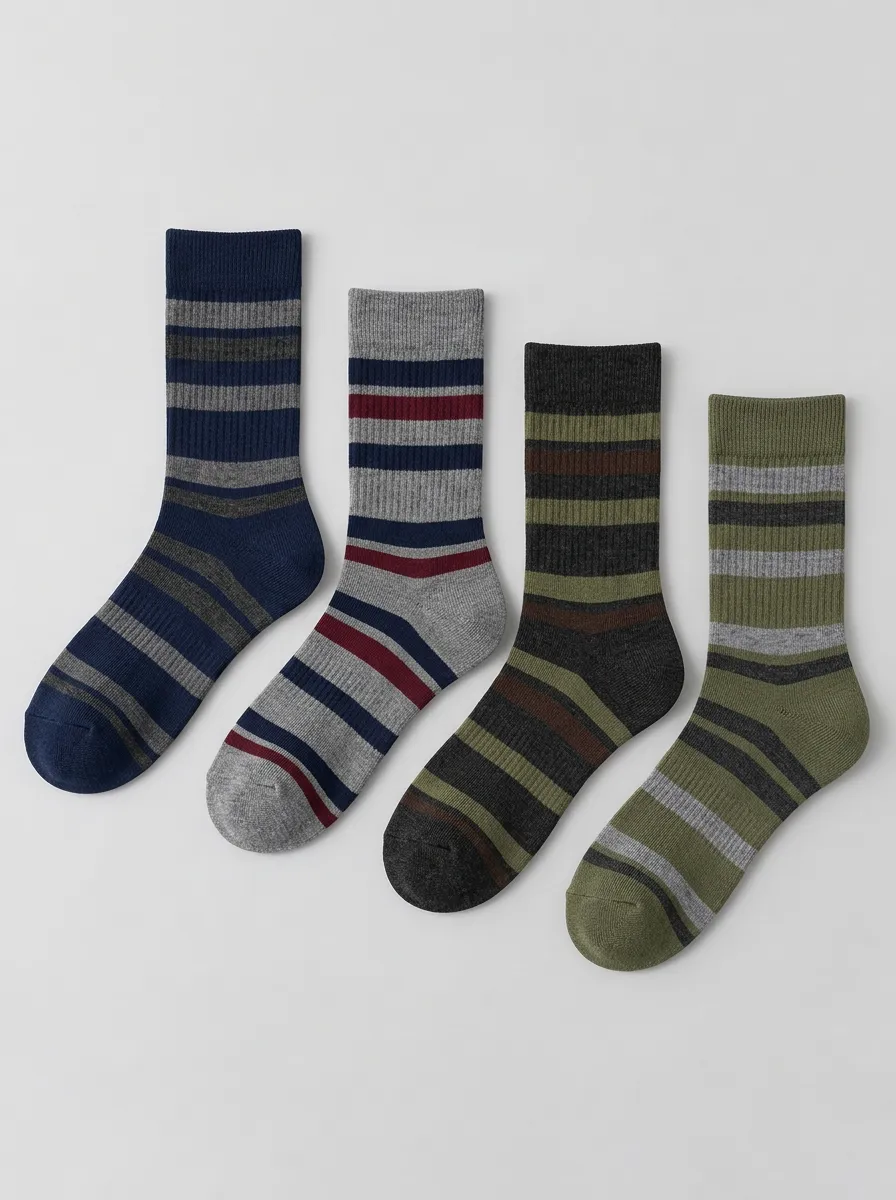 Men's Casual 4-Pack Striped Pattern Printed Socks