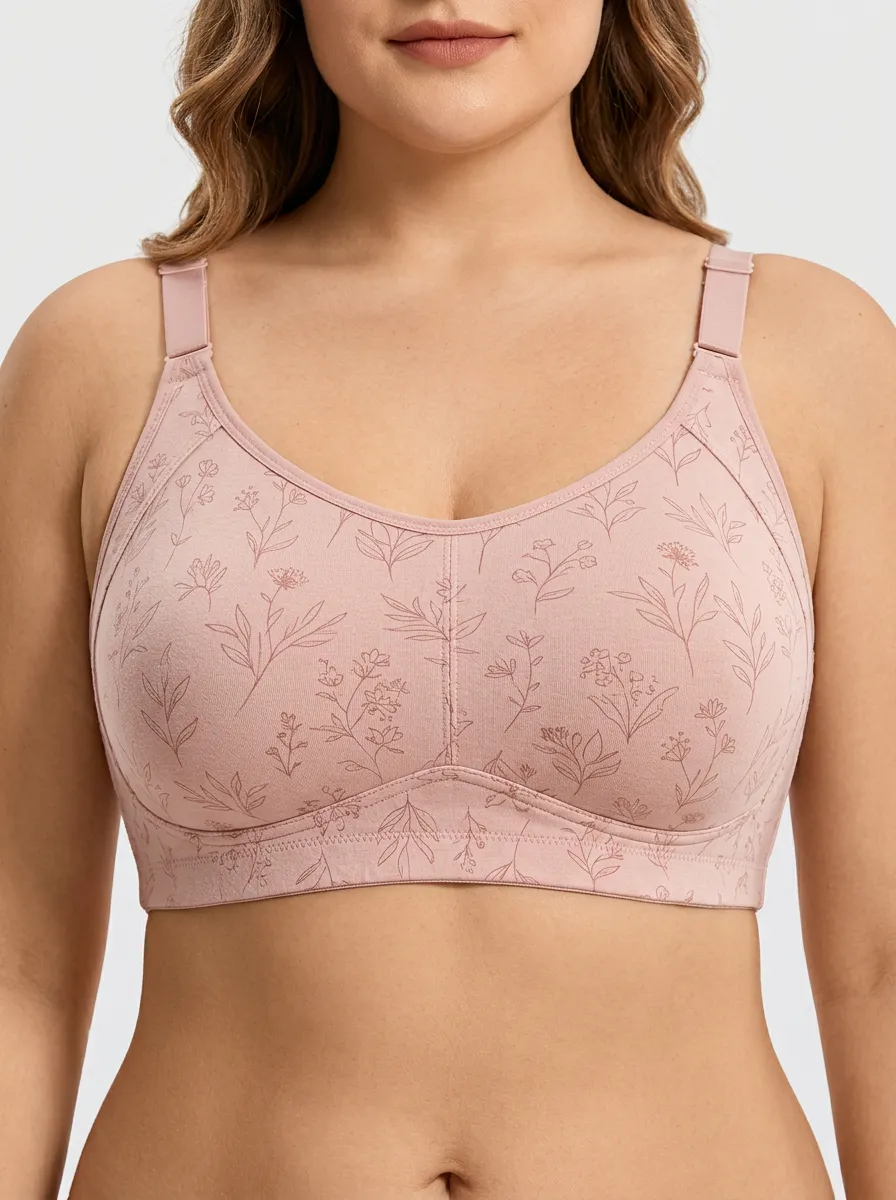 Women's Plus Size Dusty Rose Rose Floral Full-Coverage Scoop-Neck Wireless Bra