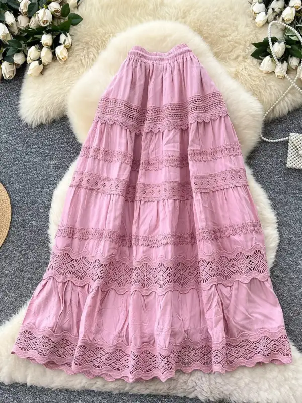 Drawstring Lace Tiered Skirt Maxi