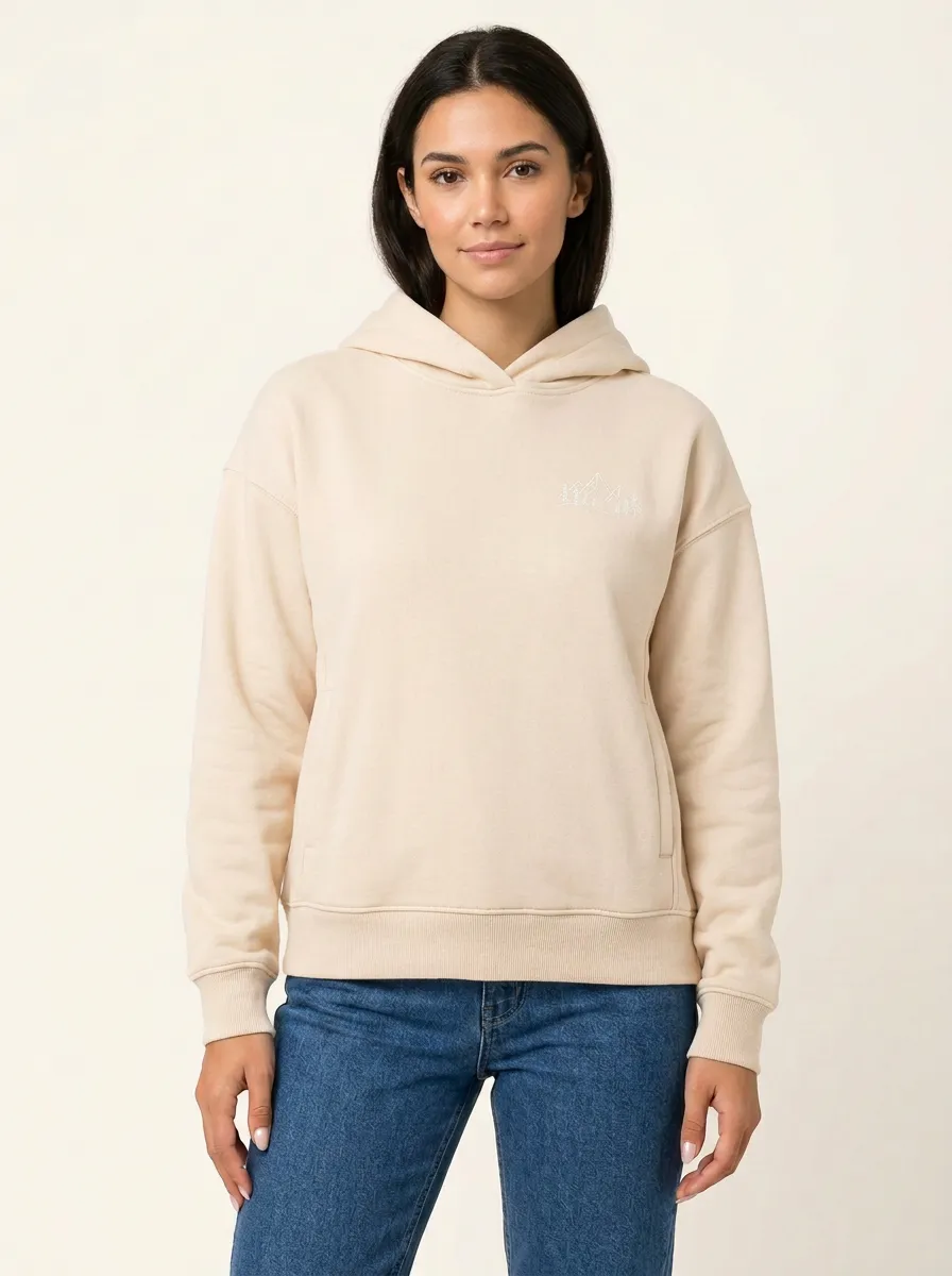 Women's Mountain-Pine Line-Art Crossover-Neck Side-Pocket Hoodie