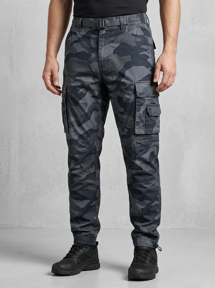 Men's Tactical Grey Camouflage Printed Cargo Pants