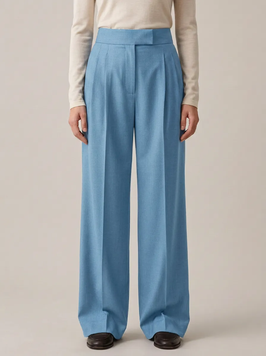 Casual Pleated High Rise Wide Leg Trousers