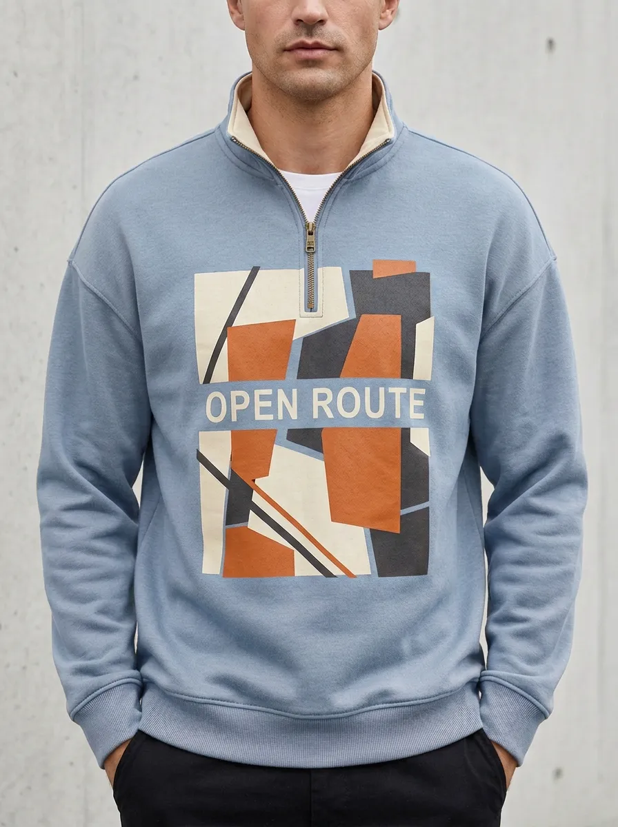 Casual Profile Half-Zip Geometric Abstract Men's Half-Zip Sweatshirt