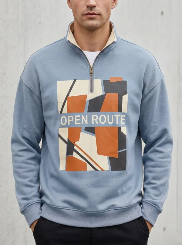 Casual Profile Half-Zip Geometric Abstract Men's Half-Zip Sweatshirt