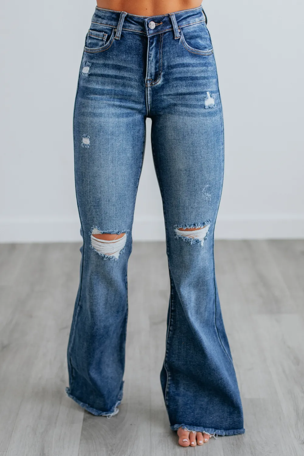 Women's High Rise Frayed Hem Cotton Blend Jeans