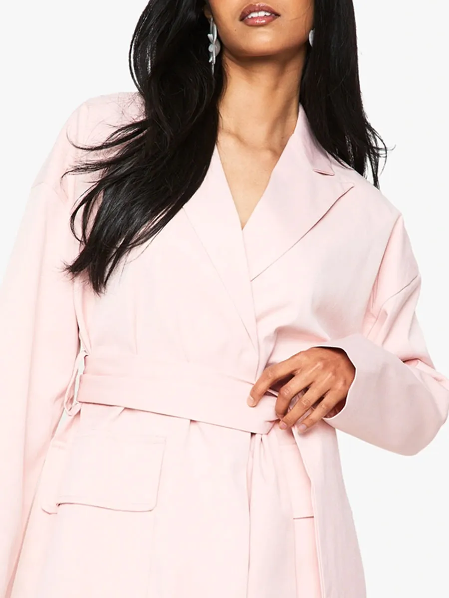 Light Pink Belted Asymmetric Blazer Dress