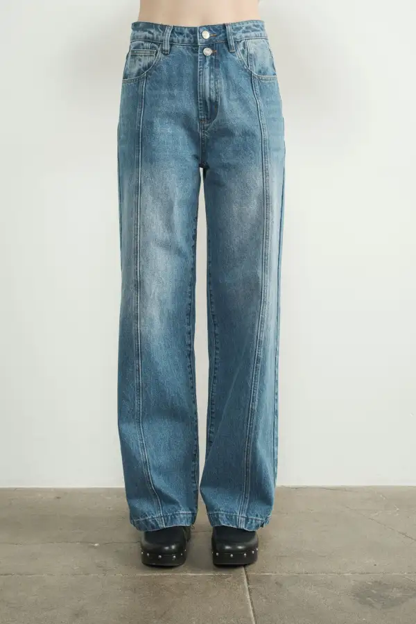 Women's Seam-Detail High-Waist Wide-Leg Jeans