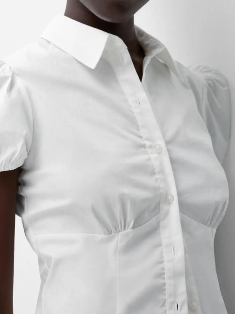 Puff-Sleeve Striped Buttoned Shirt