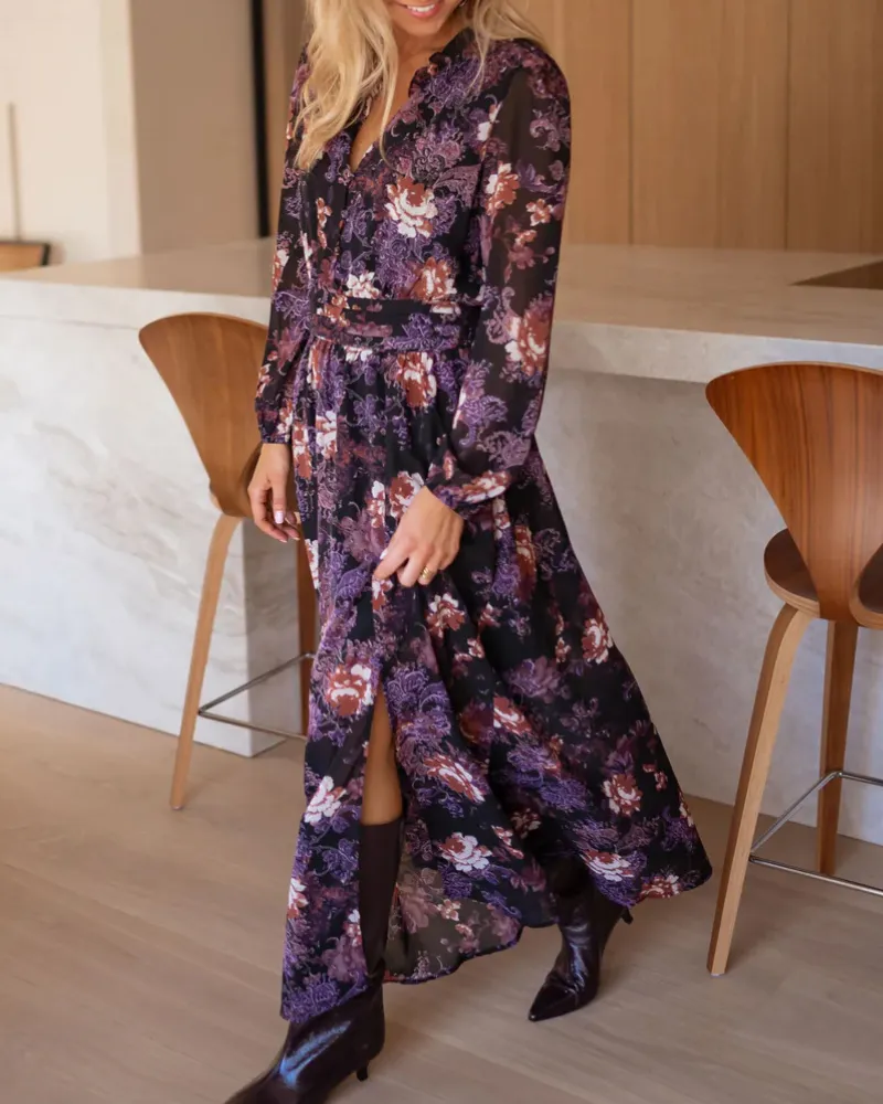 V-Neck Floral Maxi Soft Drape Dress