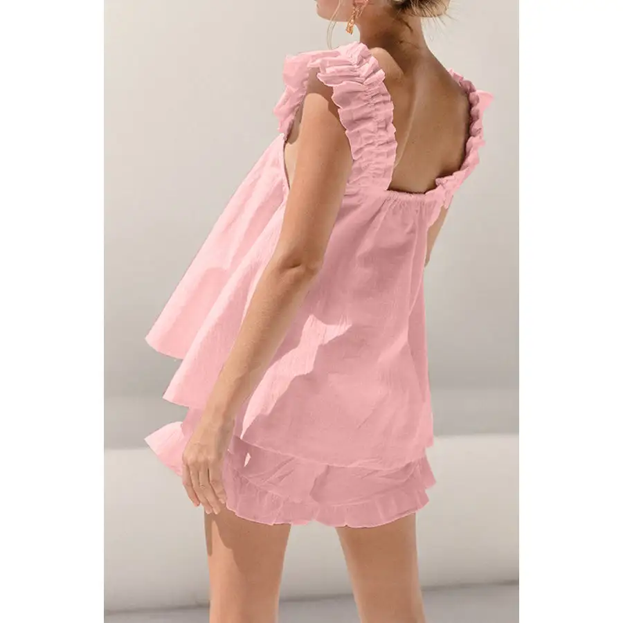 Ruffled Square Neck Top and Shorts Set