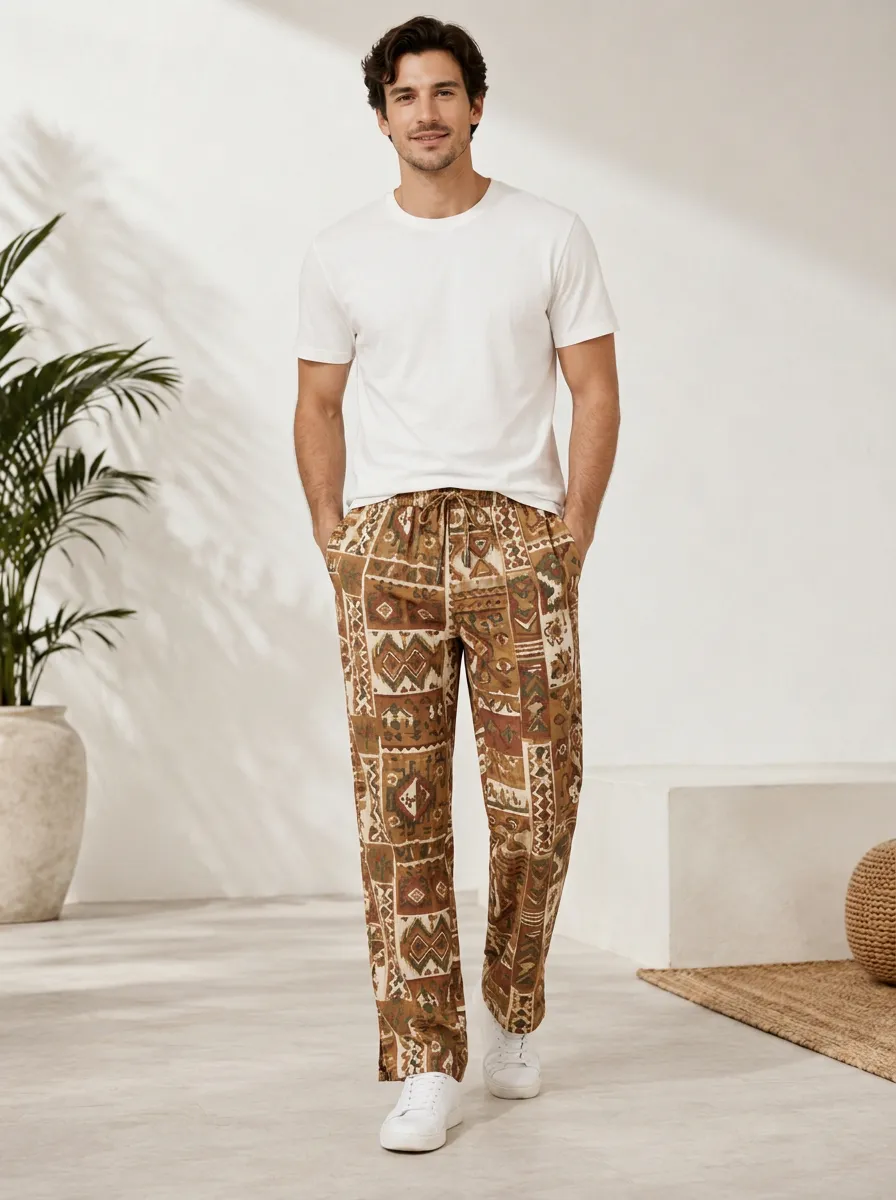 Men's Folk Inspired Bohemian Tribal Printed Pants