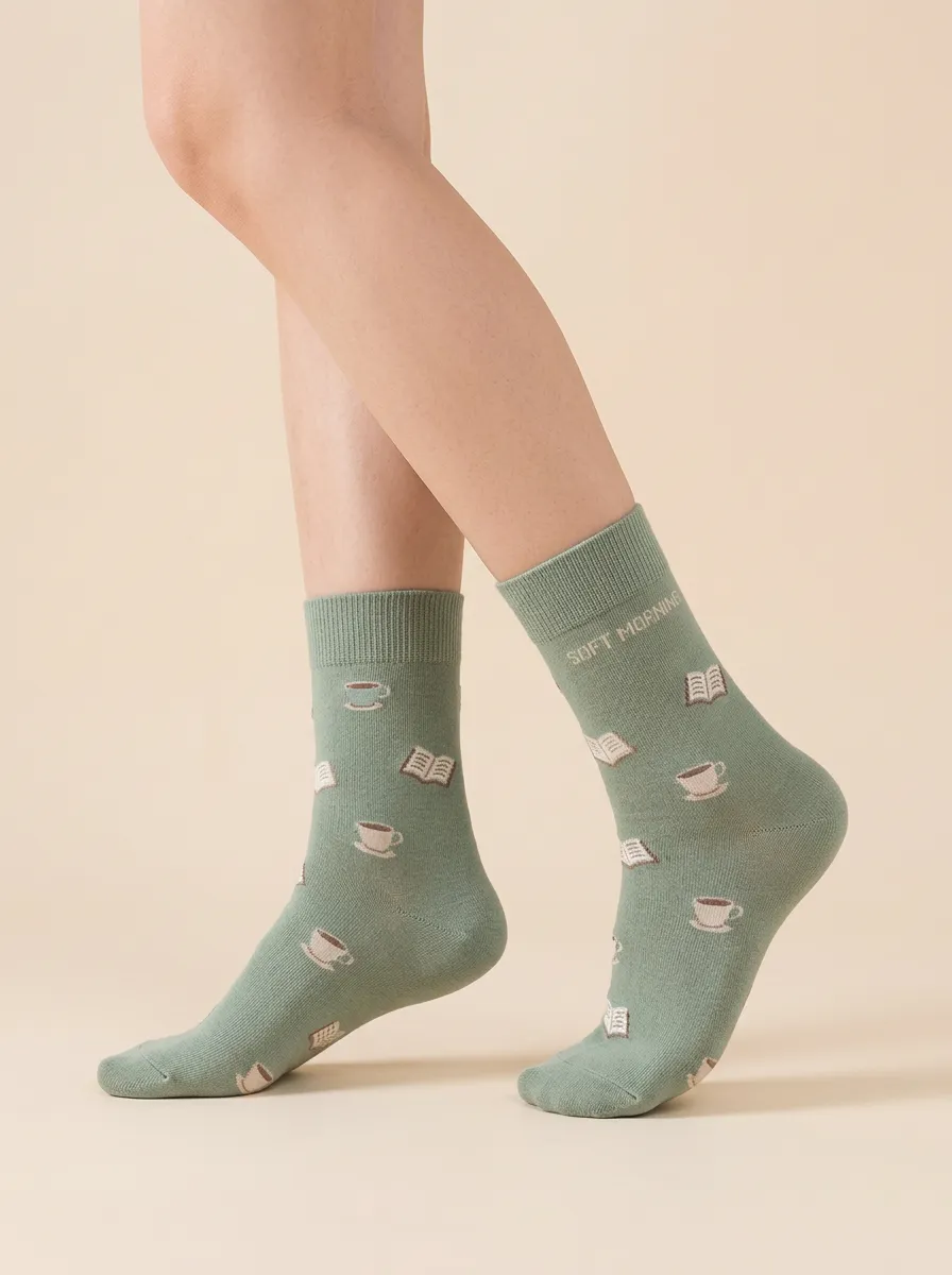 Classic Coffee-Motif Book-Motif Casual Socks