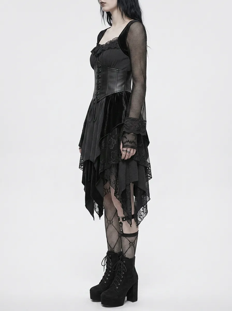 Women's Gothic Punk Lace Corset Mesh Sleeve Printed Top