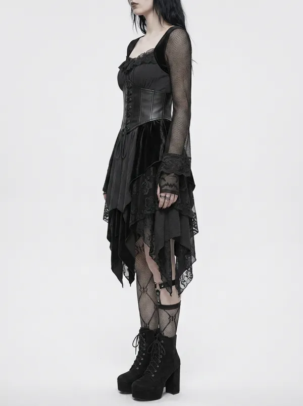 Women's Gothic Punk Lace Corset Mesh Sleeve Printed Top