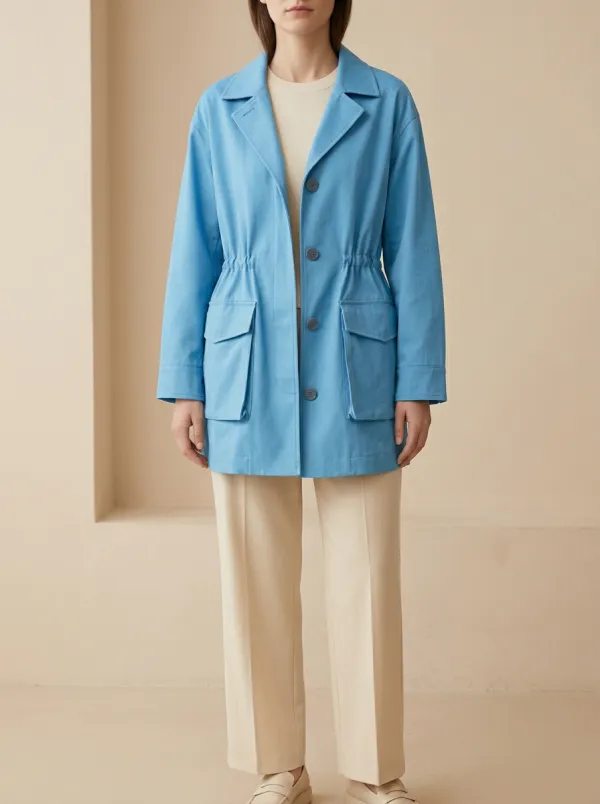 Drawstring Waist Buttoned Outerwear Jacket