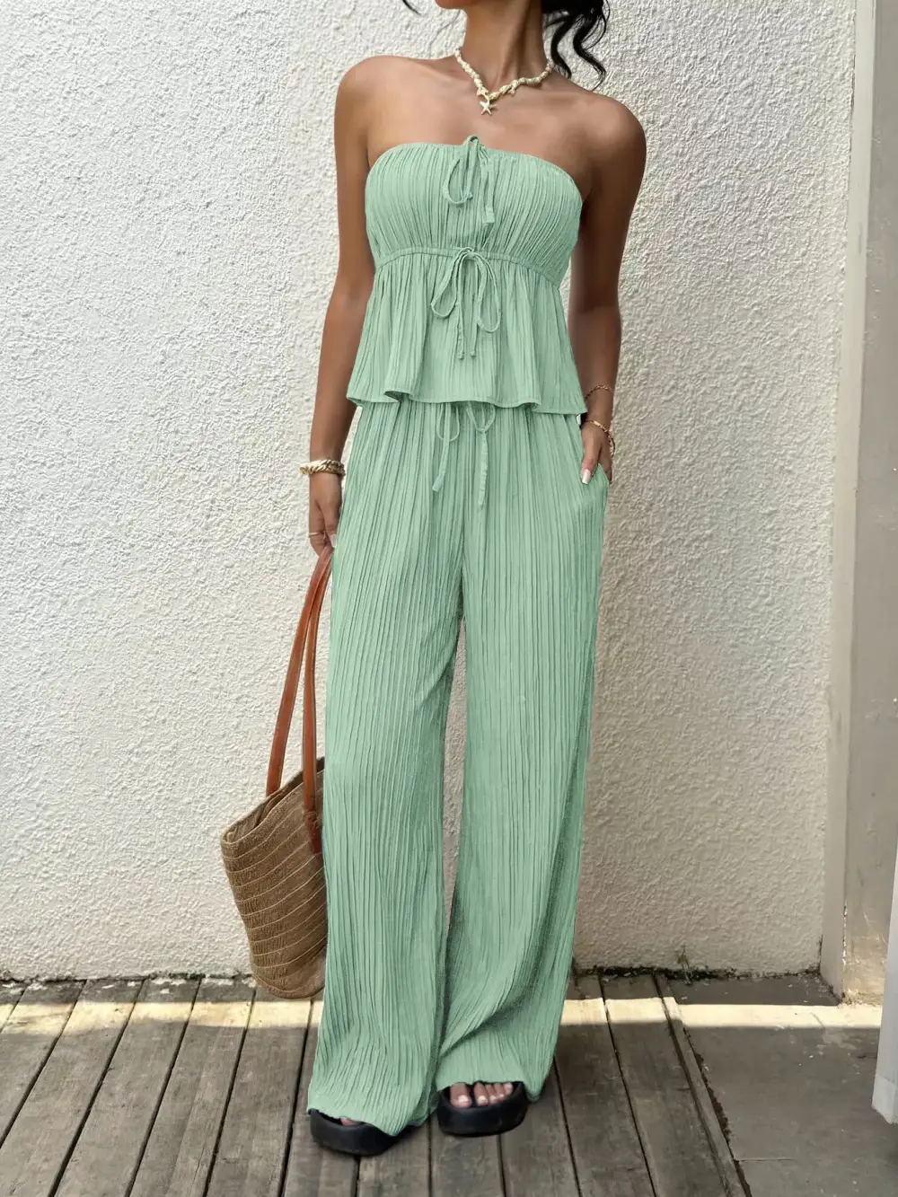 Tube Top and Wide Leg Pants Set
