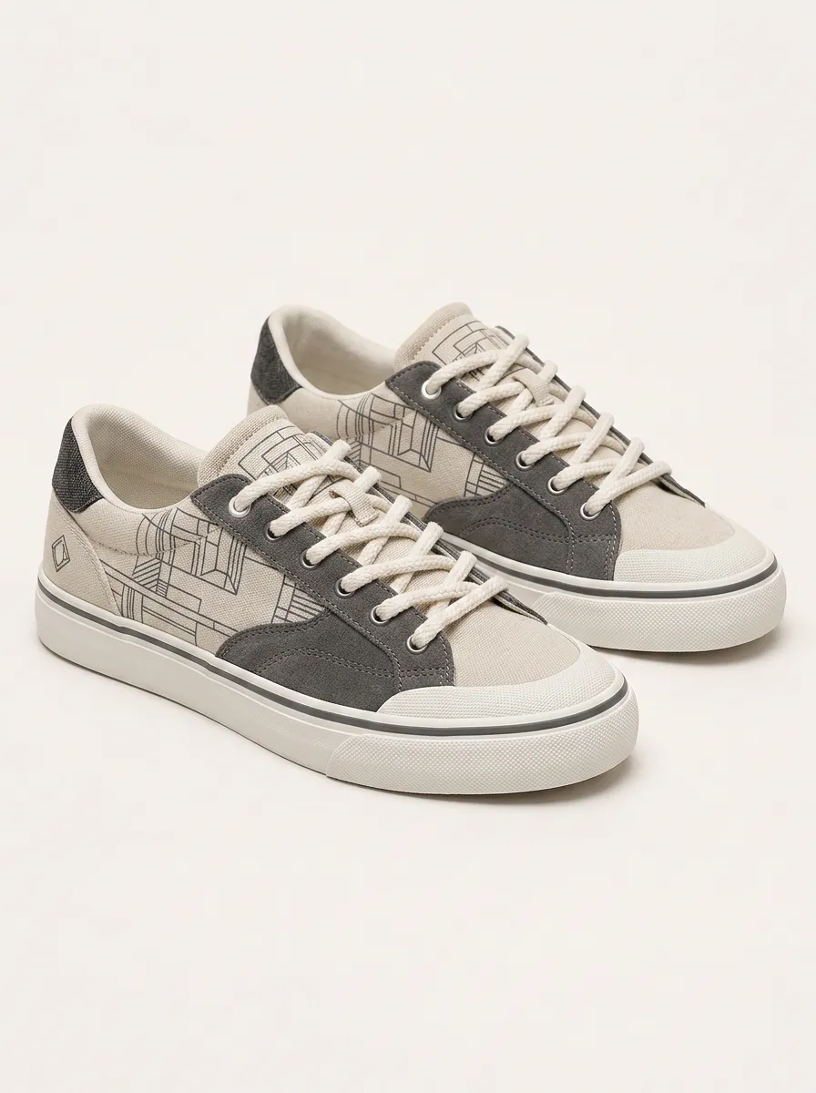 Men's Geometric Line Art Patterned Skate Shoes