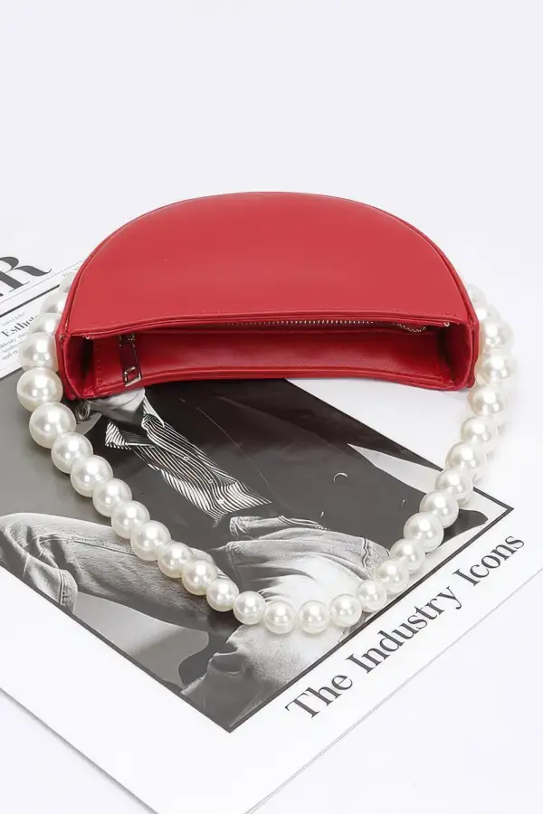 Faux Pearl Handle Half Moon Bag