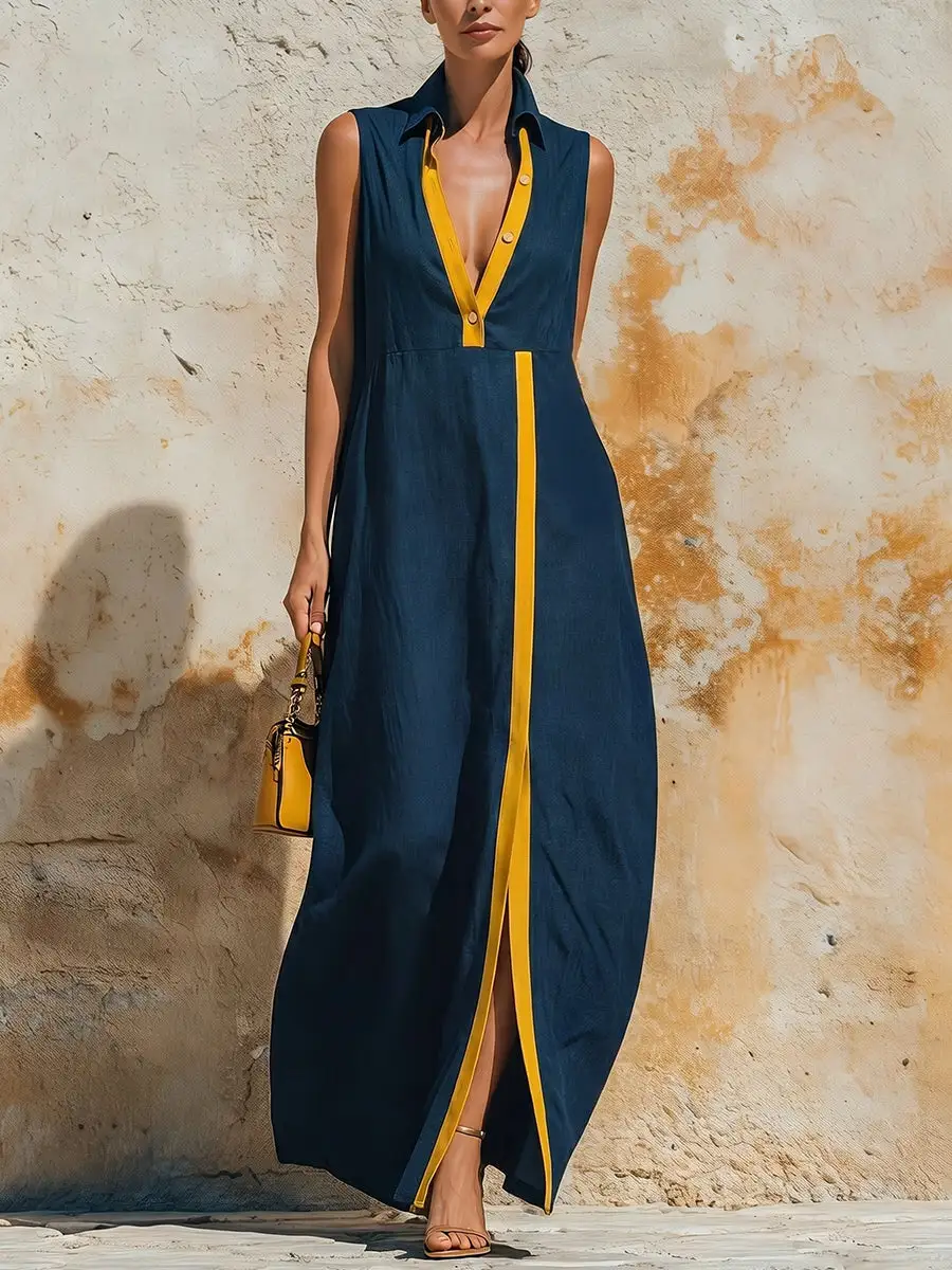 Split Buttoned Maxi Dress