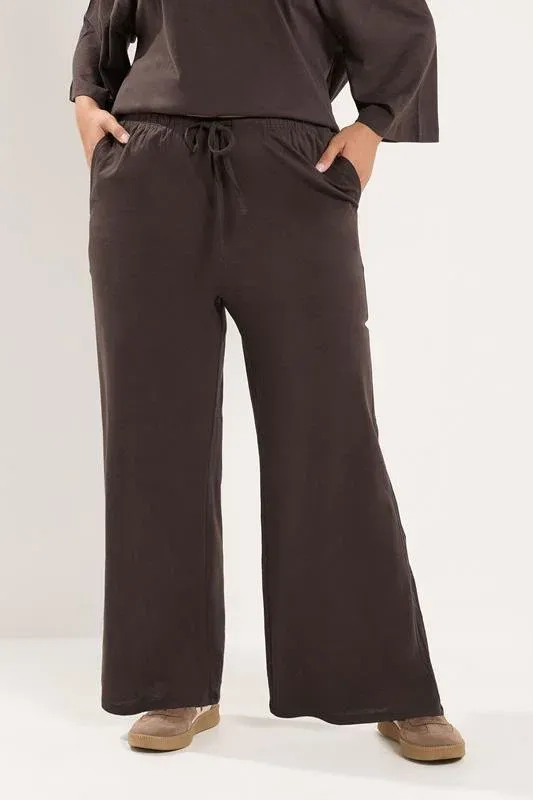 Chocolate Brown Jersey Wide Leg Trousers