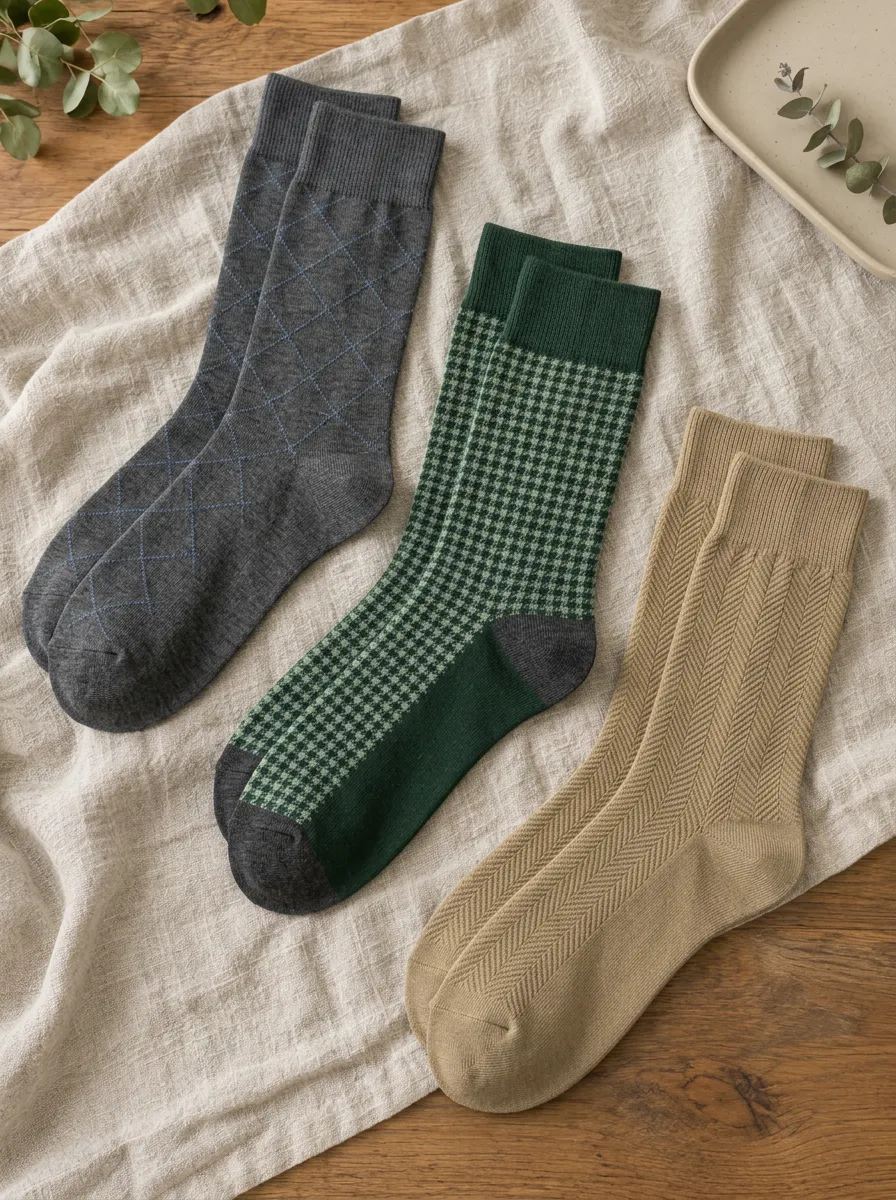 Men's Vintage Pattern Argyle Houndstooth Herringbone Printed Socks 3-Pack