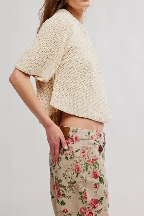 Beige Chunky Knit Cropped Sweater
