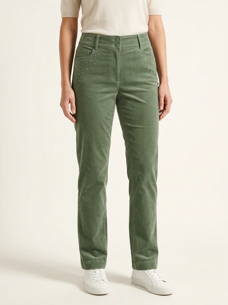 Women's Stud-Trim Double-Button Corduroy Straight-Leg Pants