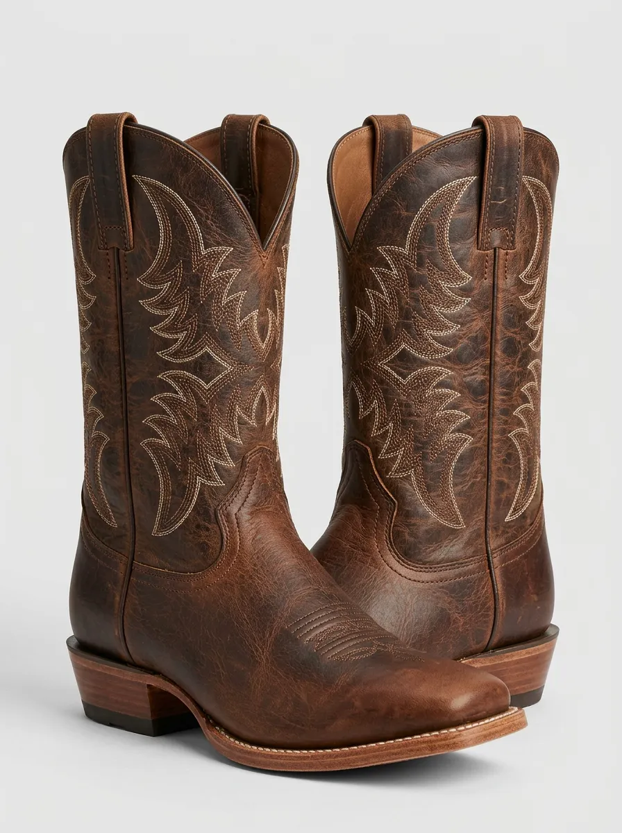 Country Embroidered Distressed Leather-Look Silhouette Men's Western Cowboy Boots