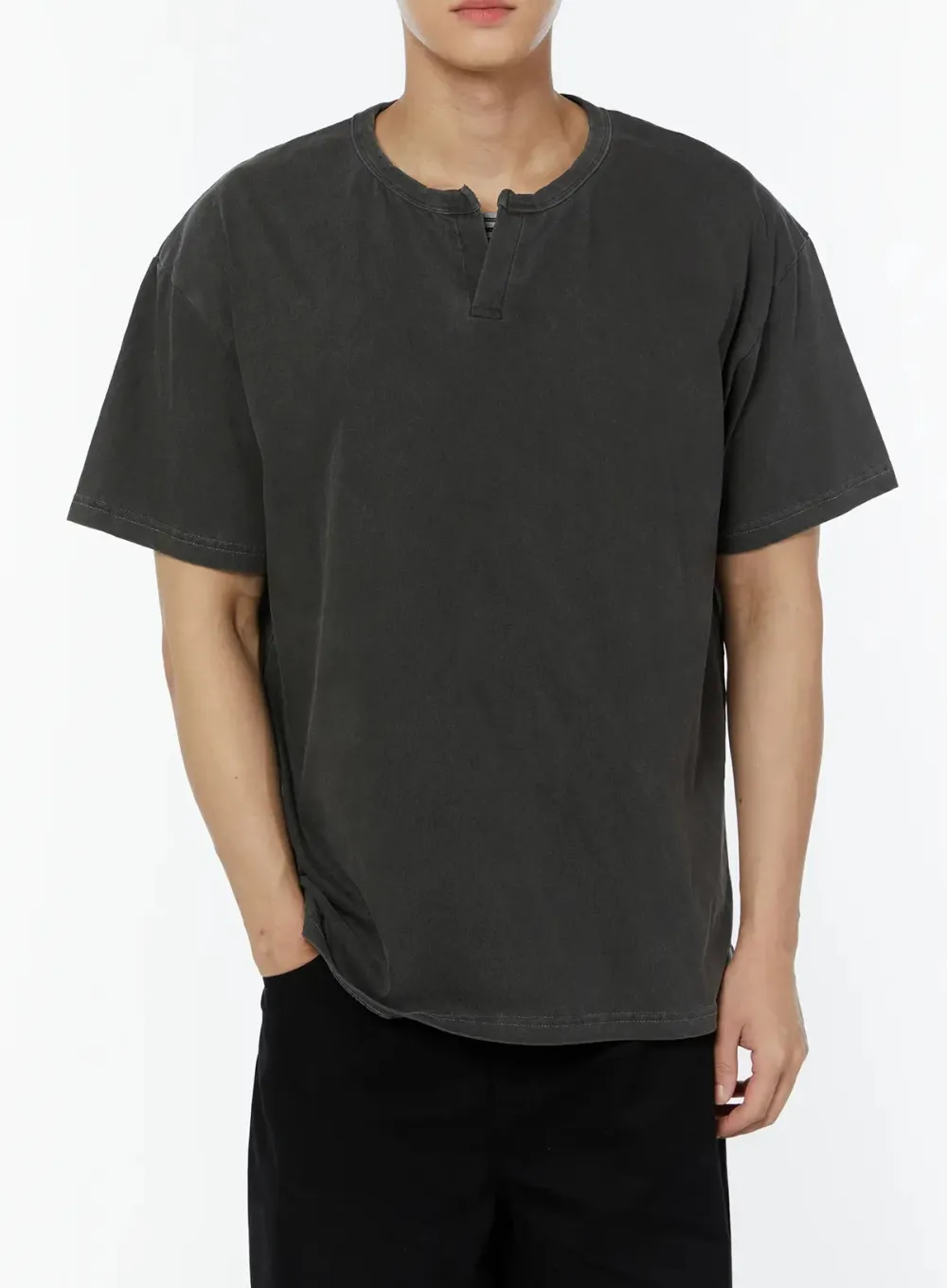 Men's Pigment Washed Henley Neck T-Shirt